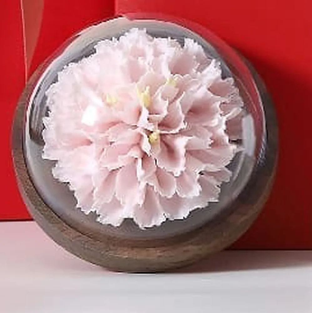 Carnation on Walnut, a porcelain flower gift for mother’s day